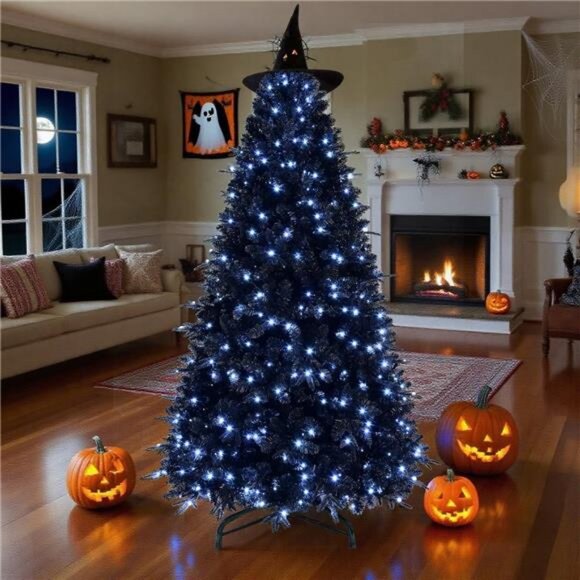 6FT PreLit Black Christmas Tree with 350 Lights Artificial‎ Fake Christmas Tree